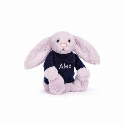 Jellycat Bashful Lilac Bunny with Navy Jumper New Zealand | GEAHN5781